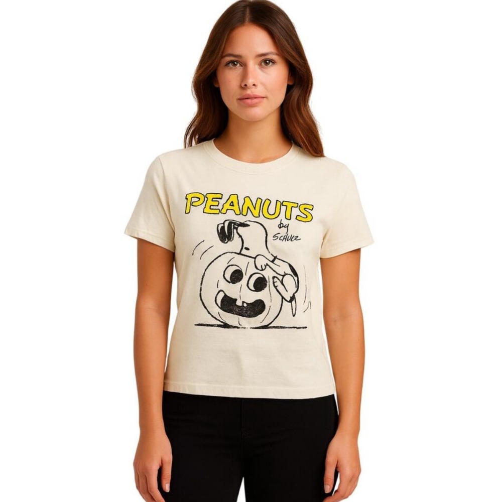 Peanuts‎ T-Shirt Girls Youth XL Cream Snoopy Pumpkin Halloween NWOT